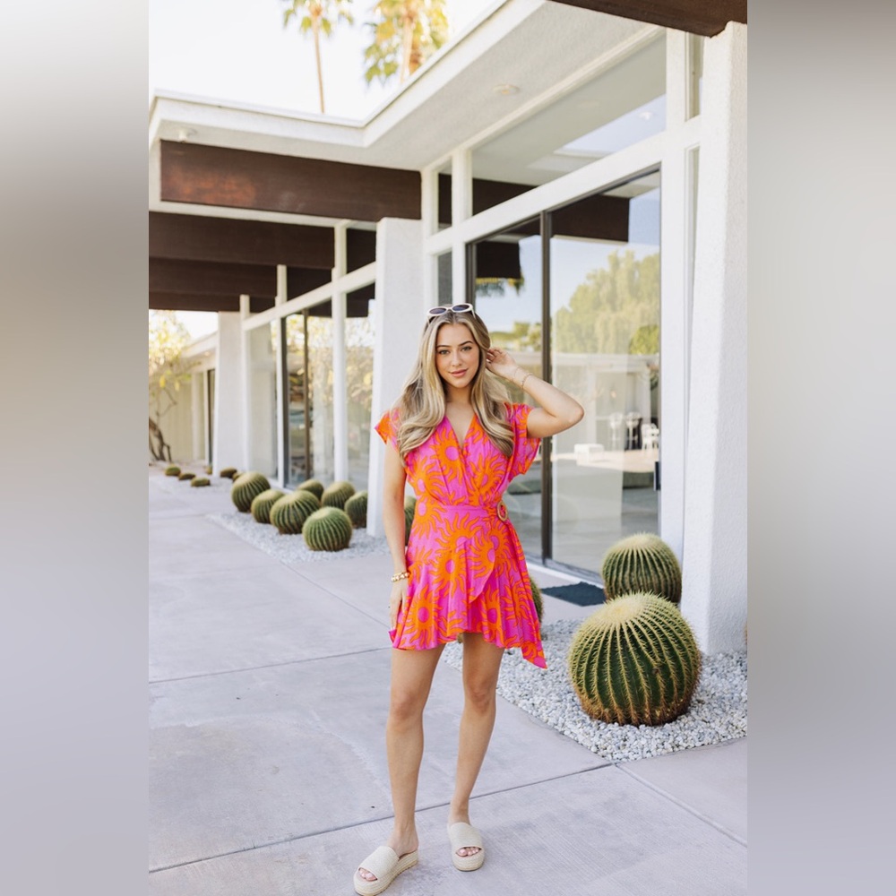 J. Marie Paloma romper vibrant pink and orange